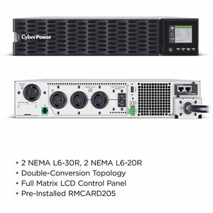 CyberPower OL5KRTHD Smart App Online UPS Systems - 5000VA/5000W, 200 - 240 VAC, Hardwire Terminal (NEMA L6-30P power cord 