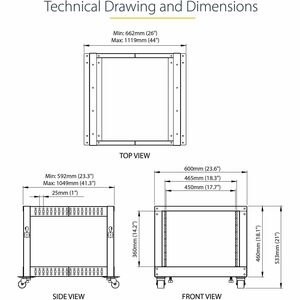 StarTech.com 4-Post 8U Mobile Open Frame Server Rack, 19in Network Rack with Casters, Small Rolling Rack for Computer/AV/D
