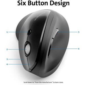 Kensington Pro Fit Ergo Vertical Wireless Mouse - Wireless - Radio Frequency - Black - USB - 1600 dpi - Scroll Wheel - 6 B