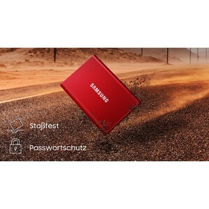 Samsung T7 MU-PC1T0R/WW 1 TB Portable Solid State Drive - External - PCI Express NVMe - Metallic Red - Gaming Console, Des