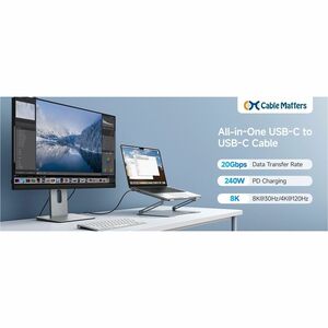 Cable Matters USB-C Cable with 20Gbps, 4K Video Resolution, 240W Power Delivery - 1.8 ft (0.55 m) USB-C AV/Data Transfer C