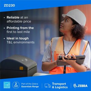 Zebra ZD230 Desktop Direct Thermal/Thermal Transfer Printer - Monochrome - Label/Receipt Print - Ethernet - USB - Bluetoot