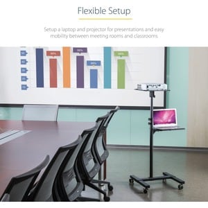 StarTech.com Mobile Projector and Laptop Stand/Cart, Heavy Duty Portable Projector Stand/Presentation Cart (22lb/shelf), H
