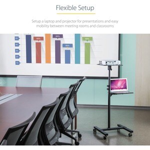 StarTech.com Mobile Projector and Laptop Stand/Cart, Heavy Duty Portable Projector Stand/Presentation Cart (22lb/shelf), H