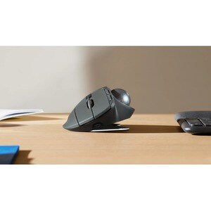 Logitech MX ERGO 鼠标 - 蓝牙/射频 - 光学 - 6 可编程按钮 - 石墨色 - 无线 - 可充电 - 4000 dpi - 轨迹球 - 右旋转