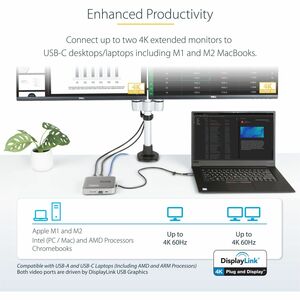 StarTech.com USB-C Multiport Adapter, Dual 4K 60Hz HDMI, 2-Port USB-A/USB-C 10Gbps Hub, 100W PD, GbE, SD, Travel Docking S