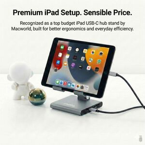 Plugable 8-in-1 USB C Docking Station for iPad with Stand, 100W Pass-through Charging USB-C Hub - 1x HDMI, 2x USB, Audio, 