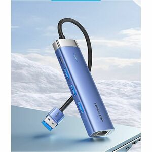 Vention USB/Ethernet Combo Hub - USB Type C - 640 MB/s - Tablet, Notebook, Keyboard, Mouse, Flash Drive, Printer - Blue - 