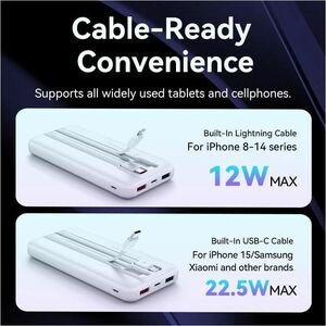 Vention FHO Power Bank - White - For Smartphone, iPhone - 10000 mAh - 22.50 W - 3 A, 2.22 A, 1.67 A, 2 A, 2.25 A, 1.50 A, 