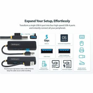 StarTech.com StarTech.com 4-Port USB-A Hub, 5Gbps, Bus Powered, Small Travel Mini USB Hub, Multi-Port USB 3.0 Splitter, Po