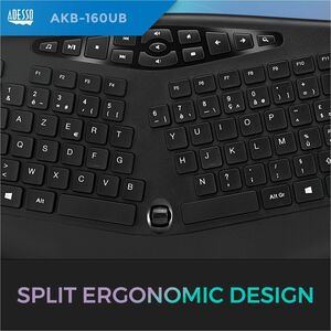 Adesso Tru-Form 160 Rugged Keyboard - Cable Connectivity - USB Interface - Scroll Wheel - English (US) - Black - Membrane 