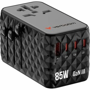 Adattatore CA Verbatim - 85 W - Adattatore universale - 1 USB - 3 USB Type-C - Per Computer portatile, Smartphone, Diffuso
