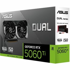 ASUS Dual -RTX5060TI-O16G. Processeur graphique famille: NVIDIA, Processeur graphique: GeForce RTX 5060 Ti. Mémoire carte 