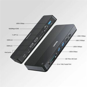 13-in-2 Universal KVM Docking Station (USB-C 10Gbps + USB-A 10 Gbps + 2 USB-A 5Gbps + USB-C 5Gbps + 2 HDMI + DP 4K 60Hz wi