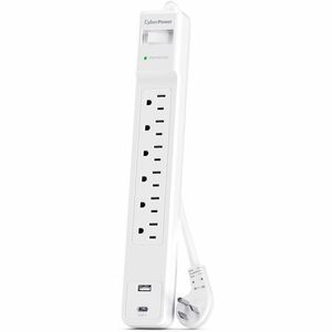 CyberPower CSP604UCW Home Office Surge Protector with 1500 J Surge Suppression - Clamping Voltage 800V, 4 ft Cord, NEMA 5-
