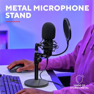 GXTrust 269 Emita II Microphone avec Bureau Support Réglable, Filtre Anti-Pop et Anti-Vent, Gamer USB Micro avec Directivi