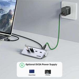 Unitek uHUB H1337A USB Hub - USB Type C - 640 MB/s - Desktop, Notebook, Flash Drive, Printer - Space Gray - 4 Total USB Po