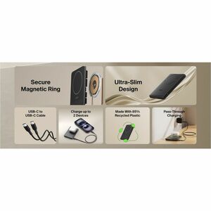 Belkin BoostCharge Power Bank - For Earbud, iPhone - 5000 mAh - 15 W - USB Type-C Connector - 1 x USB - Lightweight, Slim,