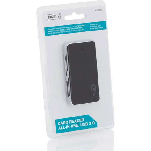 Digitus All-in-one Kartenlesegerät, USB 3.0. Kompatible Speicherkarten: CF, MMC, MMC Mobile, MMC+, MMCmicro, MS Micro (M2)