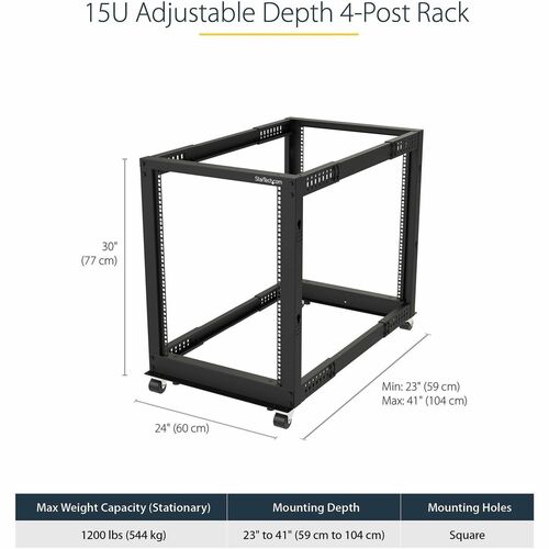 15U OPEN FRAME RACK - 4 POST - 22-40 IN. ADJUSTABLE DEPTH