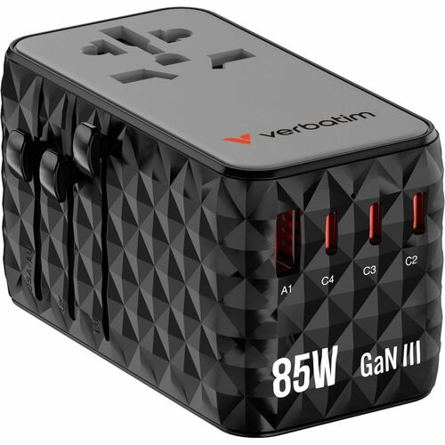 Adattatore CA Verbatim - 85 W - Adattatore universale - 1 USB - 3 USB Type-C - Per Computer portatile, Smartphone, Diffuso