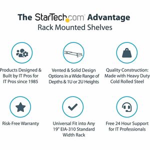 StarTech 2U Server Rack Cabinet Shelf, Fixed 22" Deep Cantilever Rackmount Tray for 19" AV/Network Enclosure w/Cage Nuts/S