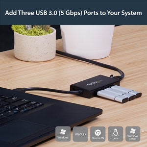 StarTech.com 3 Port Portable USB 3.0 Hub with Gigabit Ethernet Adapter NIC - 5Gbps - Aluminum w/ Cable - Add 3 external US