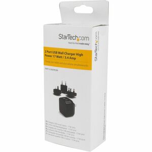 StarTech Travel USB Wall Charger - 2 Port - Black - Universal Travel Adapter - International Power Adapter - USB Charger -