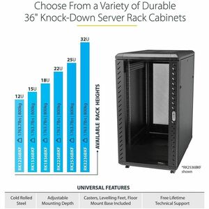 StarTech.com 4-Post 22U Server Rack Cabinet, 19" Data Rack Cabinet for Computer / IT Equipment, Home Network Rack, Half He
