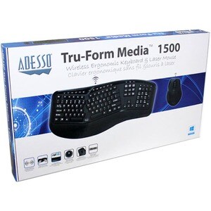 Adesso Tru-Form WKB-1500GB Keyboard & Mouse - English (US) - 1 Each - USB Membrane Wireless RF 2.40 GHz Keyboard - 105 Key