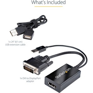 StarTech.com DVI to DisplayPort Adapter with USB Power - DVI-D to DP Video Adapter - DVI to DisplayPort Converter - 1920 x