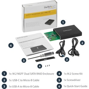 StarTech.com Dual-Slot Drive Enclosure for M.2 SATA SSDs - USB 3.1 (10Gbps) - RAID - 2 x SSD Supported - Serial ATA/600 Co