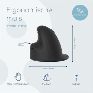 R-Go HE Break ergonomic mouse, vertical mouse with break software, prevents RSI, medium (hand length 165-185mm), right han