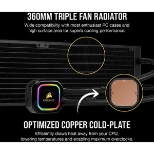 Corsair iCUE H150i RGB PRO XT Liquid CPU Cooler - 4.72" Maximum Fan Diameter - 561 gal/min Maximum Airflow - 2400 rpm - 37