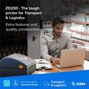 Zebra ZD230 Desktop Direct Thermal/Thermal Transfer Printer - Monochrome - Label/Receipt Print - Ethernet - USB - Bluetoot