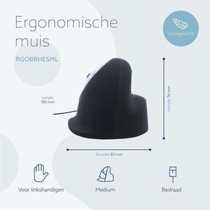 R-Go HE Break ergonomic mouse, vertical mouse with break software, prevents RSI, medium(hand length 165-185mm), left hande