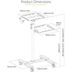 StarTech.com Mobile Projector and Laptop Stand/Cart, Heavy Duty Portable Projector Stand/Presentation Cart (22lb/shelf), H