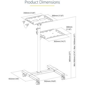 StarTech.com Supporto per proiettore e laptop - Carrello portatile per videoproiettore - 2 ripiani -Regolabile in altezza/