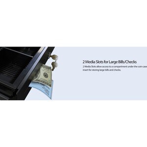 Adesso MRP-13CD Cash Drawer - 4 Bill - 5 Coin - 2 Media Slot - 3 Lock Position - Steel - 82.6 mm Height x 330.2 mm Width x