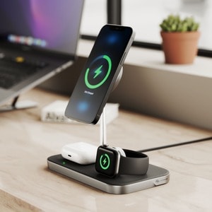 Alogic MagSpeed 3-in-1 Wireless 15W Charging Station - 1 - LED Indicator, Fast Charge Mode, Safety, Magnetic