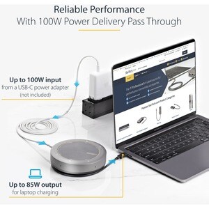StarTech.com USB-C Speakerphone Docking Station, Mini Portable Conference Speaker/Audio Dock, VGA/4K HDMI, USB Hub, Teams/