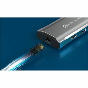 j5create Estação de ancoragem para Notebook - 100 W Fonte de alimentação - Cinzento - 4K - 3840 x 2160 - 2 x Portas USB ti