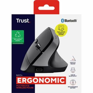 Trust Bayo+ Maus - Bluetooth/Radio-Frequenz - USB 3.0 Typ C - Optisch - 6 Taste(n) - Schwarz - Kabel/Drahtlos - 10 m - 2,4
