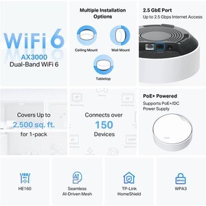 TP-Link Deco X50-PoE Wi-Fi 6 IEEE 802.11 a/b/g/n/ac/ax Ethernet Wireless Router - Dual Band - 2.40 GHz ISM Band - 5 GHz UN