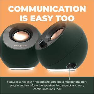 Creative Pebble Pro 2.0 Portable Bluetooth Speaker System - 10 W RMS - Alpine Green - Desktop