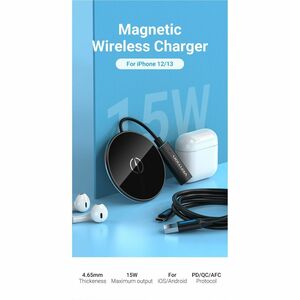 Vention FGABAG Induction Charger - Black - Box - For iPhone, Qi-enabled Device - Input connectors: USB - Heat-free Chargin