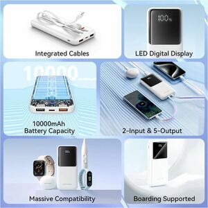 Vention FHO Power Bank - White - For Smartphone, iPhone - 10000 mAh - 22.50 W - 3 A, 2.22 A, 1.67 A, 2 A, 2.25 A, 1.50 A, 
