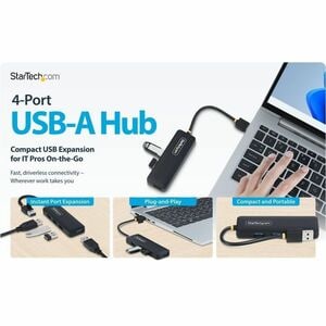 StarTech.com Hub USB-A 4 Ports, 5Gbps, Alimenté par Bus, Mini Hub USB de Voyage, Splitter USB 3.0 Multiport, Hub USB Porta