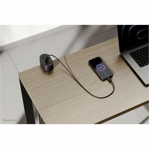 Neomounts VOLT DS22-840BL6 Power Outlet - 3 x Power Receptacles - 230 V AC Clamp Mount, Desktop, Under Table - Black - Pla