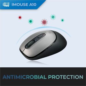 Adesso iMouse A10 Mouse - Radio Frequency - USB - Optical - Black, Grey - Wireless - 9.14 m - 2.40 GHz - 1600 dpi - Scroll